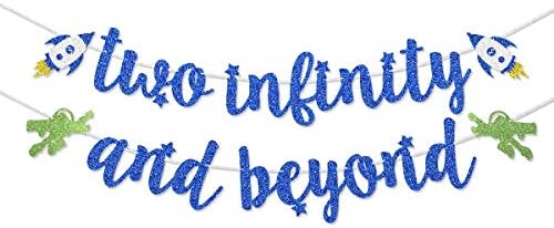 Blue escuro Glitter Two Infinity e Beyond Banner Pré-Strung for Kids de 2º aniversário das decorações de festas