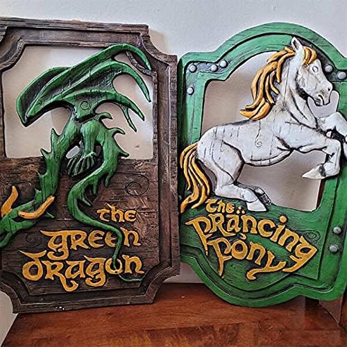 Senhor dos anéis O pônei Prancing e o conjunto de placas de pub Green Dragon, placas de barras engraçadas, placas de parede decorativas para barra de bar e placas para a porta da frente pendurando sinal