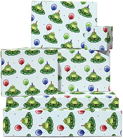 Central 23 Feliz Aniversário Papel de embrulho - Sapo de aniversário - 6 lençóis Green Gift Wrap - Para homens