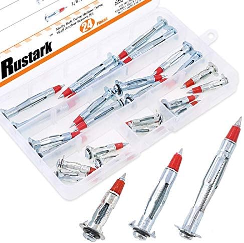 Rustark 24pcs 35/46/59mm de serviço de zinco pesado de zinco com arremesso de aço de aço de monte Molly Bolt Bolt Drive Kit de variedade de variedade de parafusos de acionamento de parede para drywalls painéis de penduramento ou tetos