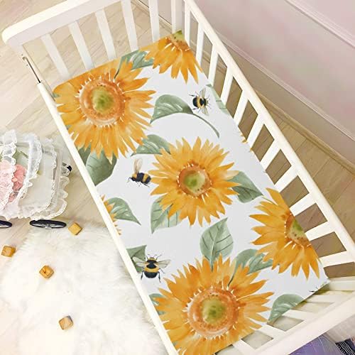 Girassóis folhas de berço de berço para meninos pacote meninas e lençóis super macios Mini folhas de berço ajustadas para colchões de berço padrão e criança lençóis de berço para menino menino, 39x27in