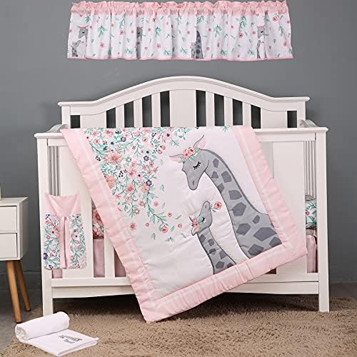 JAHBABY 6 PCS Pink Floral Giraffe Berçário Berço Conjunto de Cordamento de Berço Blossom Blossom Flor