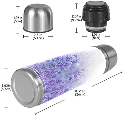 Caneca isolada a vácuo de aço inoxidável, flor de lavanda com estampa de impressão térmica garrafa