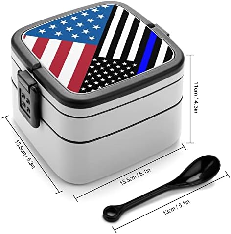 American Blue Thin Line Flag Dupla Bento Box Box Recipiente de refeição para trabalho Offce Picnic