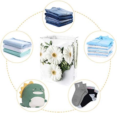 Mapolo Laundry Tester White Daisies White Cesto de armazenamento de lavanderia dobrável com alças suportes destacáveis