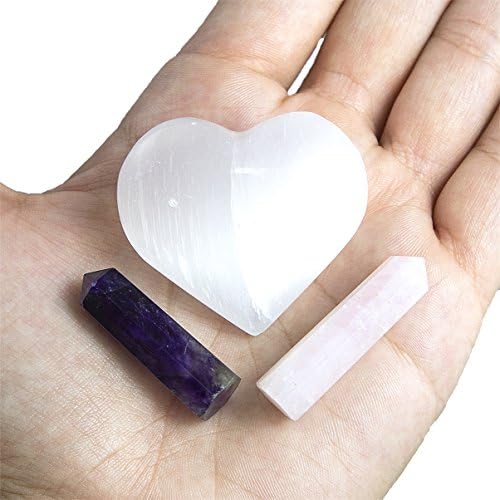 Beverly Oaks Energy Infused Heling Crystals Love Kit - Rose Quartz, Amethyst e Selenite Heart for Charging - Gemstone Romance Atração Conjunto