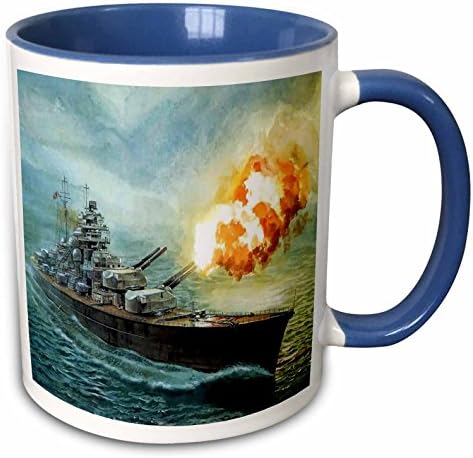 3drose Mug_98600_6 Pintura de Battleship bismarkjpg caneca de dois tons, 11 oz, azul/branco