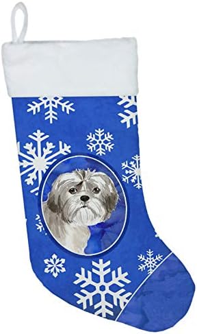 Tesouros de Caroline CK3900CS Shih Tzu Puppy Winter Snowflakes Stoque de Natal, lareira pendurando meias de Natal Decorações de férias em família na temporada de Natal