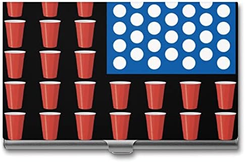 Beer Pong American Flag Impresso Id Card Caso Caso Organizador da caixa de proteção Clamshell para homens Mulheres