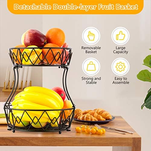 Hemoton Cord Organizer Table bandeja de frutas cesto metal tigela de camada dupla tigela de ferro