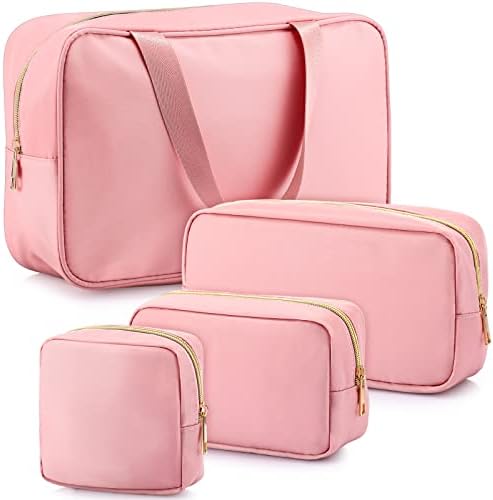 Hillban 4 peças Viagem Bolsa de maquiagem de nylon Conjunto de bolsas de cosméticos Preppy Nylon Bolsa