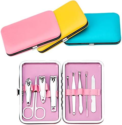 KGFCE 9PCS Manicure portátil Conjunto de pedicure Tweezer Kit Pick Utility Clipper Kit de unhas de aço inoxidável