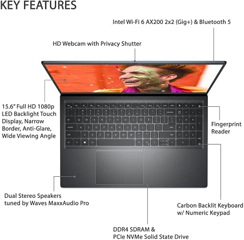 Dell mais novo Inspiron 5515 Laptop, tela sensível ao toque de 15,6 de FHD, processador de 8-core AMD