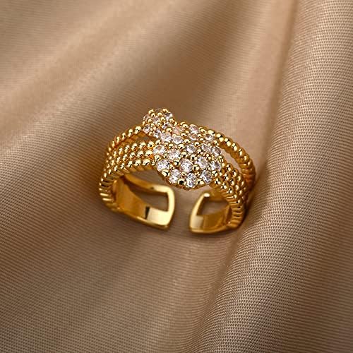 Oyalma Zircon Circle Open Rings for Women Crystal Gold Finger Charme Anel ajustável Casamento Valentine