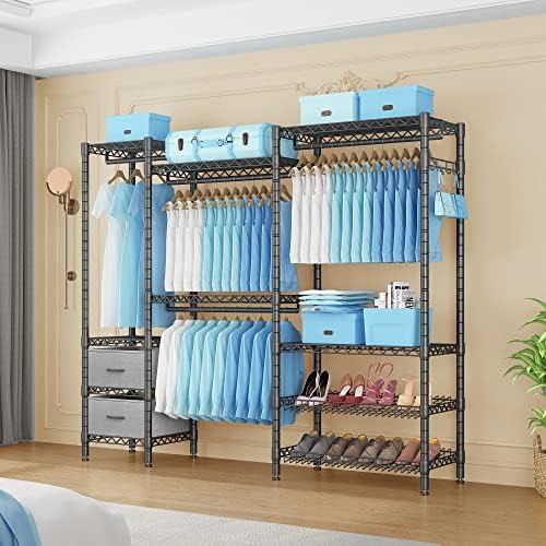 Rack de vestuário de Knnje Rack Rack de roupas de serviço pesado prateleiras para pendurar roupas, S8 + S7