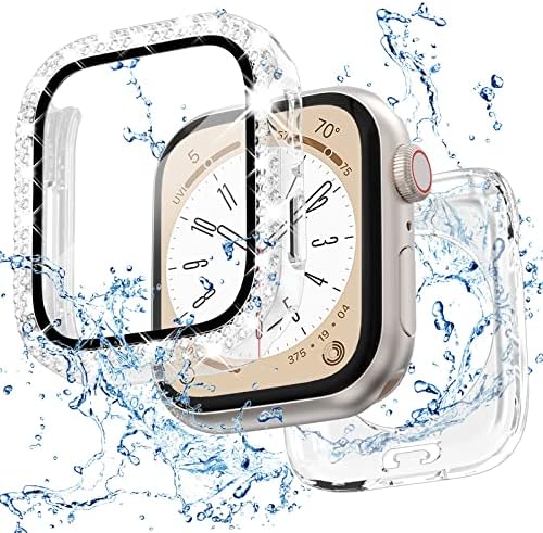 Capa de 2 em 1 bling à prova d'água para a série Iwatch 8 7 41mm, 360 capa de capa de PC protetora com estojo