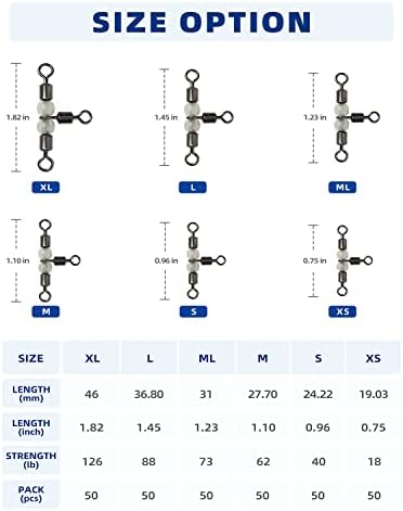 Bluewing de 3 vias giratórios linhas de pesca giratórios brilho contas pescando água salgada cobre Rigas de 3 vias Rigas de água doce Drifting Trolling Tackle Connector, 18-126 libras, 50pcs