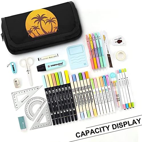 Hawaii Sunset and Palm Trees Case Lápis Bolsa de caneta dupla de caneta de grande capacidade Saco de papelaria