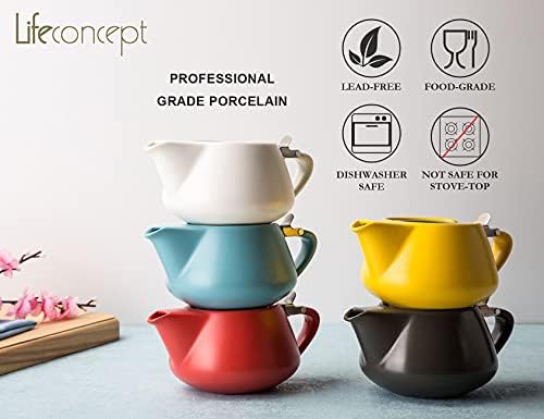 Life Conceito Porcelana TEAPOT-17.5 OZ-MATTE-Tampa de aço inoxidável e infusor extra-fino para