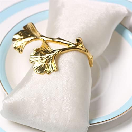 WODMB 10PCS Golden Gingko Folha de folha de fivela de casamento Hotel Decoração anel de guardanapo