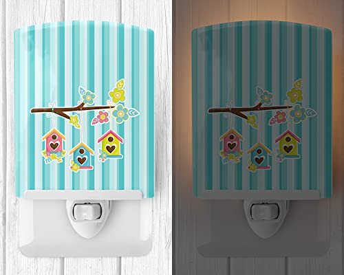 Tesouros de Caroline BB7011CNL Birdhouses em listras azuis Luz noturna de cerâmica, compacta, certificada