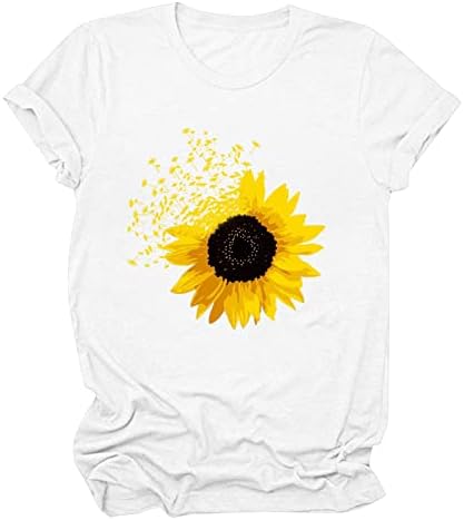 Camisas casuais de girassol casuais para mulheres, tshirt de dente -de -dente de leão fofa, tshirt