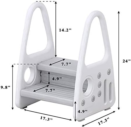 Danário de degraus para crianças para pia do banheiro, crianças duas fezes para treinamento com potty e balcão de cozinha, crianças, aprendendo a torre de auxílio com alças de segurança e almofadas não deslizantes, cinza