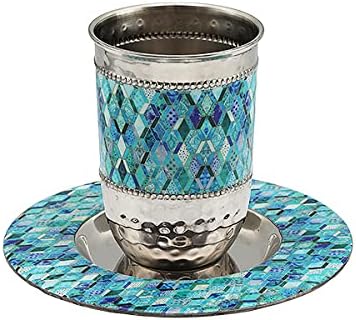 Emanuel Kiddush Cup Set Stainless Steel e esmalte colorido para Shabat e Yom Tov