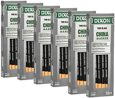 Dixon Industrial Phano peel-off China marcador lápis, fino, preto, 6 dezenas