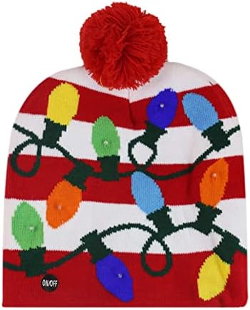 Luzes com chapéu de bola LED Christmas Hat Colorful Christmas Knit