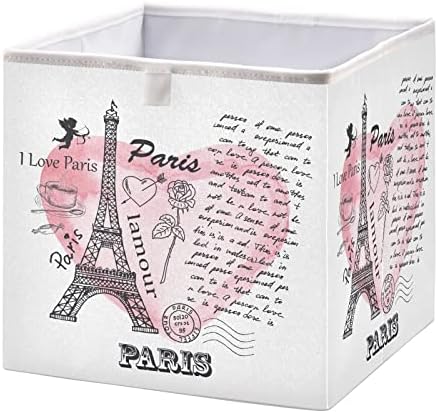 Cataku I Love Paris Cubes Bins de armazenamento de 11 polegadas Cascas de armazenamento de tecido de