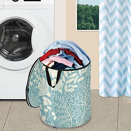 Spring Floral Pop Up Laundry Horty com tampa de zíper cesta de roupa dobrável com alças Organizador