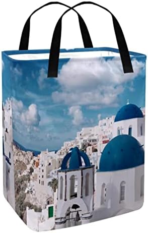 Santorini Building Blue Sky Printed Presdível Lavanderia Testal, 60l As cestas à prova d'água de