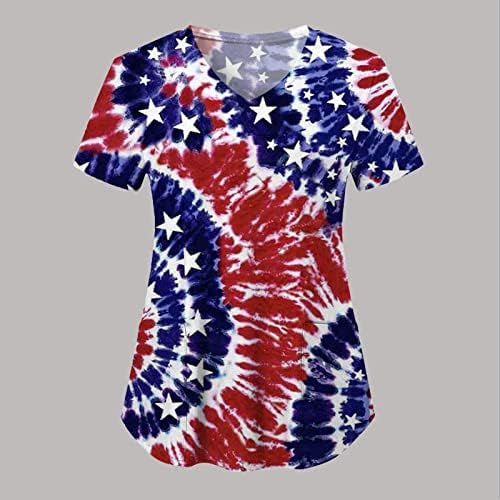 4 de julho camisetas para mulheres bandeira dos EUA T-shirt de decote em V Summer Summer com