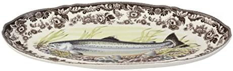 Spode Woodland Fish Platter com motivos King Salmon | 18,5 Fish Serving Platter | Bandeja oval grande