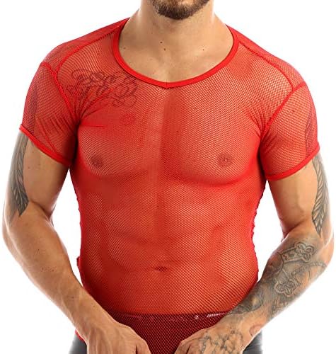 Nikiikoo Men's See através da malha de malha curta de manga curta Treinout Treinout Tops Tops Tops Clubwear