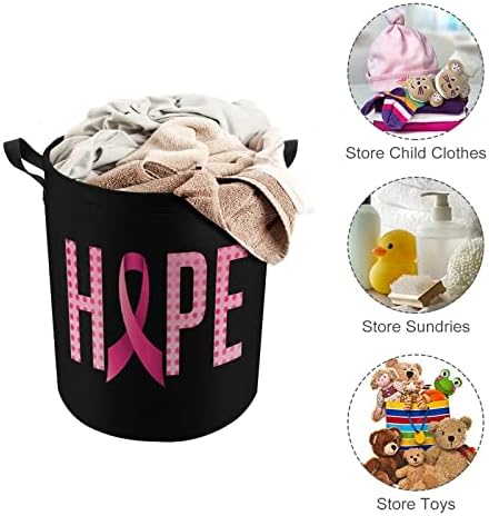 Consciência do câncer de mama Hope 42L Round Roundry Basket Casket Roupas dobráveis ​​Hampers com tampo de cordão