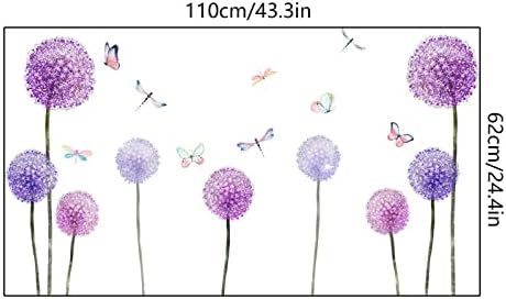 Decalques de parede de dente de leão voando flores violeta de borboletas adesivos de parede de parede removível e stick diy arte vinil mural para sala de aula quarto quarto banheiro berçário adesivos de parede para meninos quarto