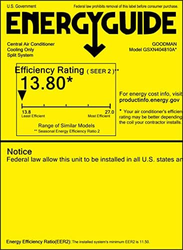 Goodman 4 Ton 13.8 Seer2 Condensador de ar condicionado e bobina horizontal - Termostato livre incluído