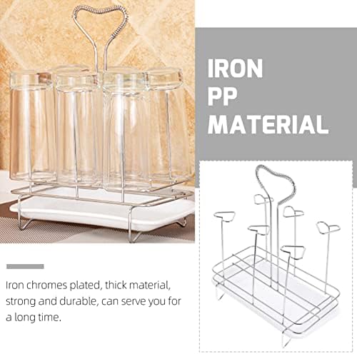 Pia de pia de cabilock rack de mesa de mesa de rack de rack de seca: copos de cerveja xícaras de secagem com bandeja de drenagem garrafa de secar o suporte de caneca de água com 6 ganchos decoração de coração decoração