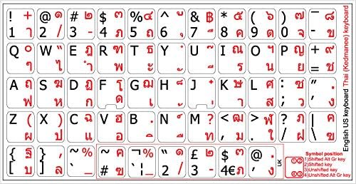 Etiquetas de teclado não transparentes tailandês-inglês em fundo branco para desktop, laptop e caderno