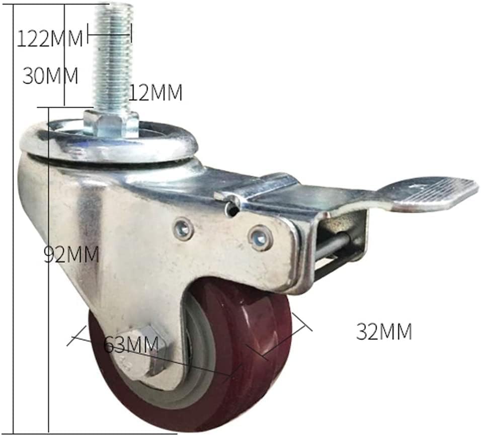 PLACTS REQUERSOS M12 * 30MM RODAS DE CASTA PESADA DE 30 MM com freio 300 kg de borracha silenciosa rodízios giratórios