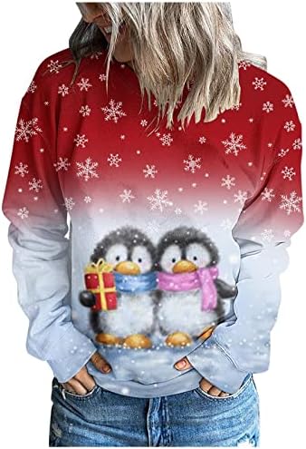 Moletom de jumper de Natal feminino Solho de moletom O-pescoço de manga longa Casual Sweatters