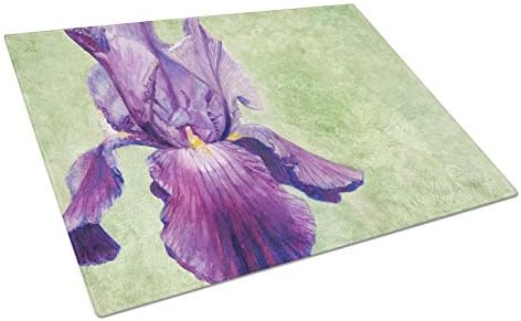 Tesouros de Caroline TMTR0234LCB Iris roxa por Malenda truques tábua de corte de vidro grande e decorativo Corte