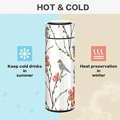 Cataku Small Water Bottle 12 oz, Flores tropicais Birds Isoled Water Bottle for Water Coffee Tea Aço inoxidável