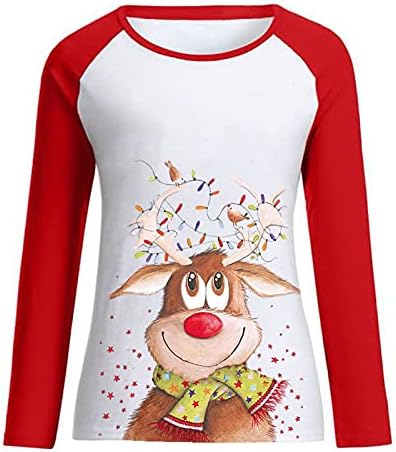 Camisas de Natal para mulheres fofas feias renas gráficas de manga longa raglan camisetas casuais x-mas