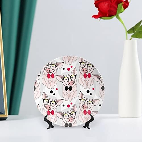 Porcos com óculos e prato decorativo Bowscerâmico com Stand Bone China Plate para casa de estar em casa