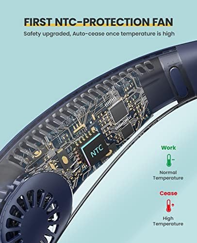 Ventilador de pescoço portátil com lados e motores traseiros para resfriamento de 360 ​​°, mãos vestíveis
