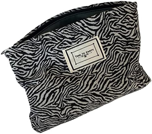 Zerodeko 2 PCs Vaca Leopard Bolsa de maquiagem Bolsa de higiene pessoal Bolsa de cosméticos, branco preto, 27x18cm,