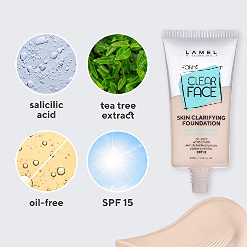 Ohmy Face Face Foundation - Cobertura da acne - SPF aprimorada, ácido salicílico e extrato de árvore